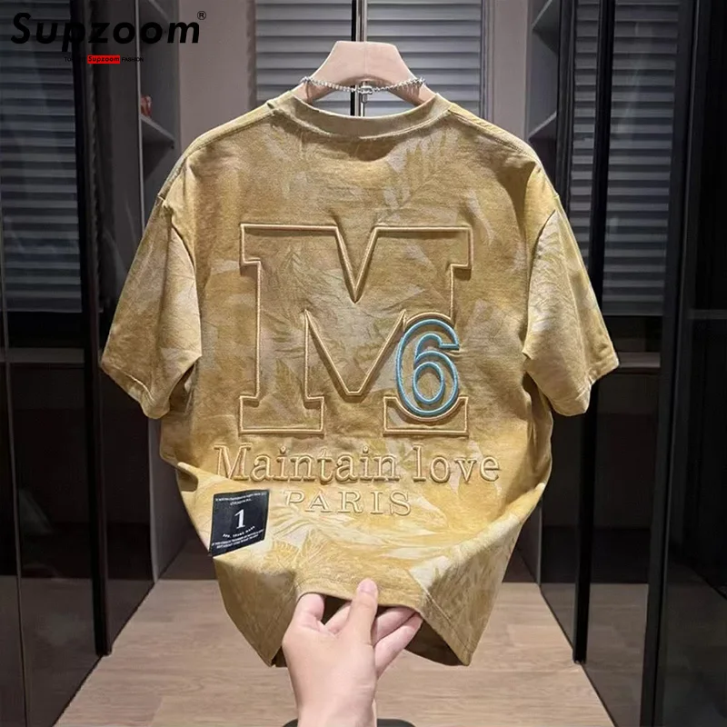 Supzoom Neue Ankunft Sommer Top Mode Neutral Künstlerische Textur Stickerei Oansatz Casual Schwere Baumwolle Ins Lose Männer T-shirt