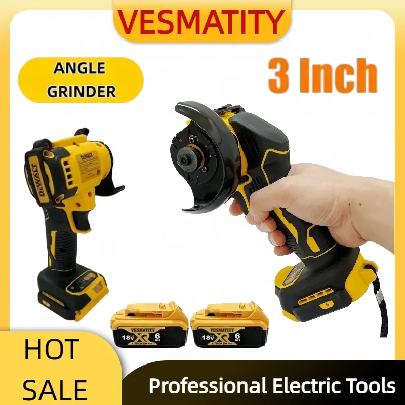 Cordless 3 Inch Angle Grinder Mini Polishing Grinding Machine Electric Cutting Power Tools For DeWALT Battery