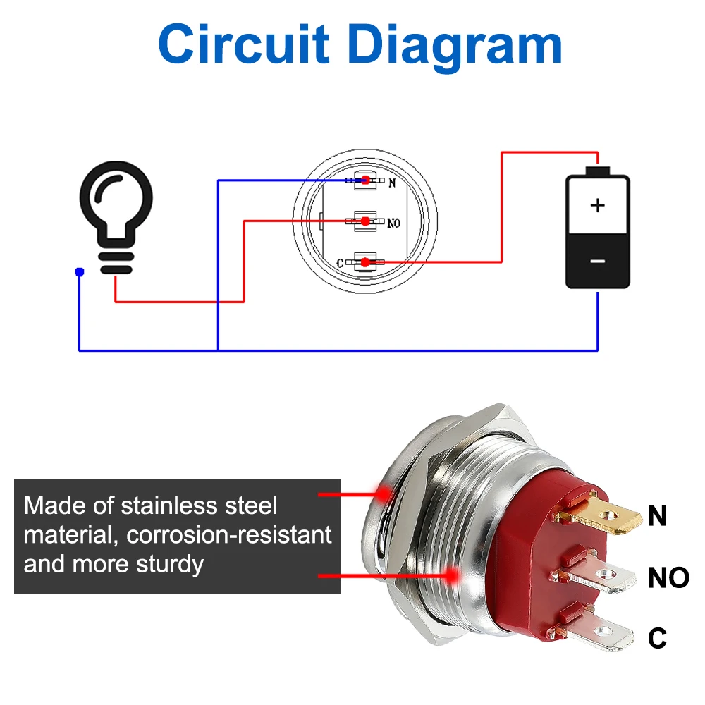 22MM Toggle Rocker Switch Customized Self-locking 12V 20A Push Button Switch 220V 15A ON-Off Car RV Auto Boat Start Stop Red Fog