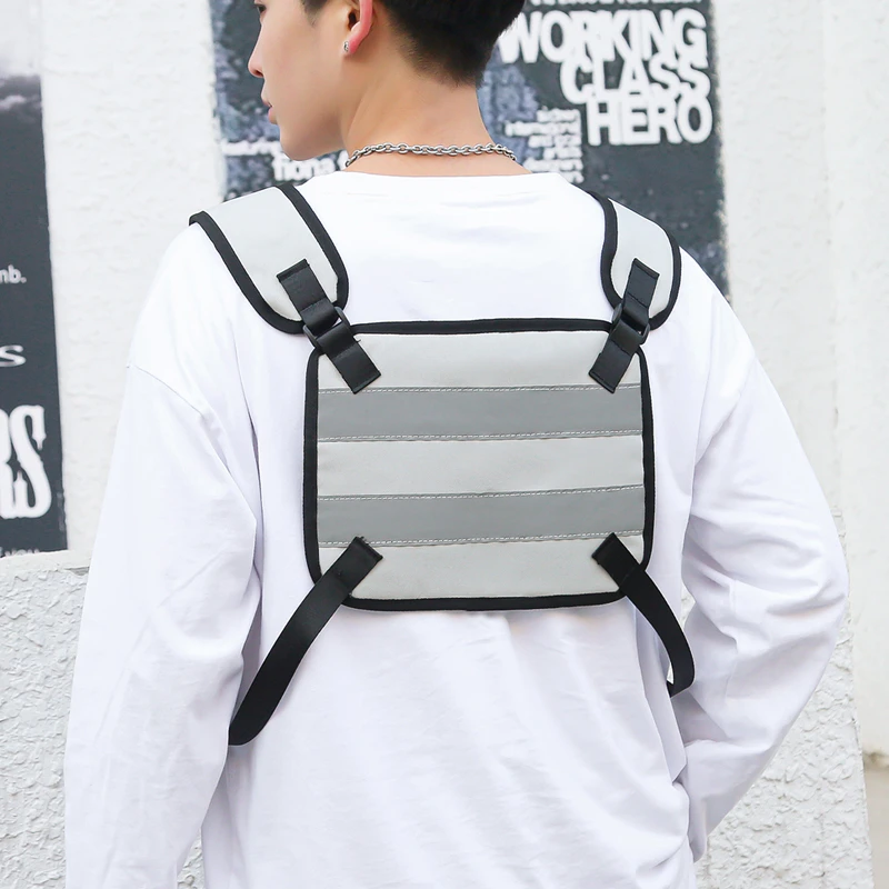 Bolsas deportivas reflectantes para hombre, bolso de aparejo para el pecho, chaleco de nailon para el pecho, bolsillo funcional, estilo Hip hop, novedad de 2023