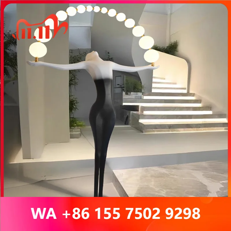 Large stract glass fiber human sculpture human floor courtyard hotel decoration women's handicrafts resin floor scul