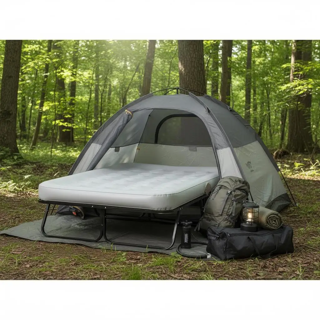 Colchón Inflable con Marco, 136 kg, Cama de Camping Inflable Individual, con Bomba, Estuche de Transporte, Cama Plegable