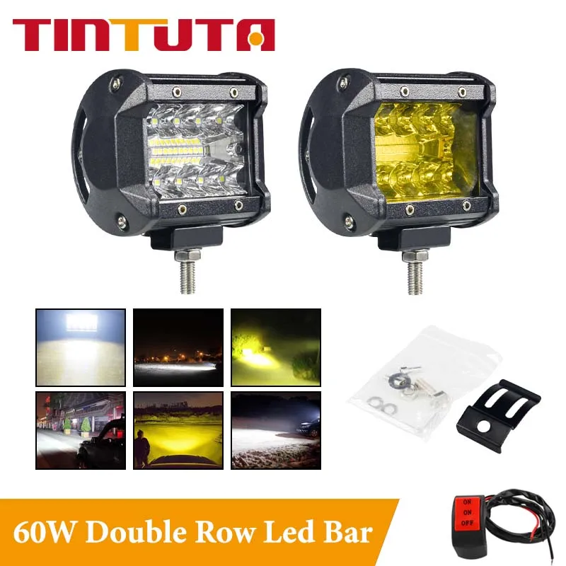 

2pcs LED + switch 12V 60W LED Bar Offroad Spot Flood Combo LED Light Bar Work Light For Truck Car SUV ATV UTV 4WD LED Headlights