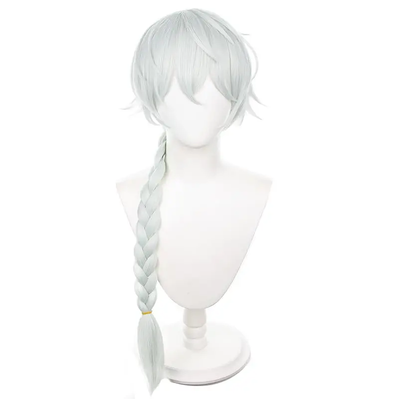 Anime Bungo Stray Dogs Nikolai Gogol Cosplay Wig for Men Long Grey White Braided Wig Halloween Party Costume Accessory