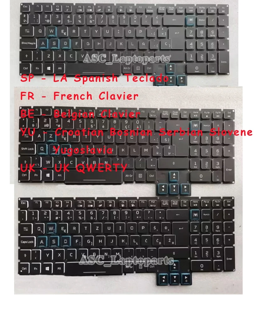 New Spanish Teclado French Clavier Belgian Croatin YU Keyboard for Acer Predator Helios PH717-71 PH717-72 N17Q11 Color BACKLIT