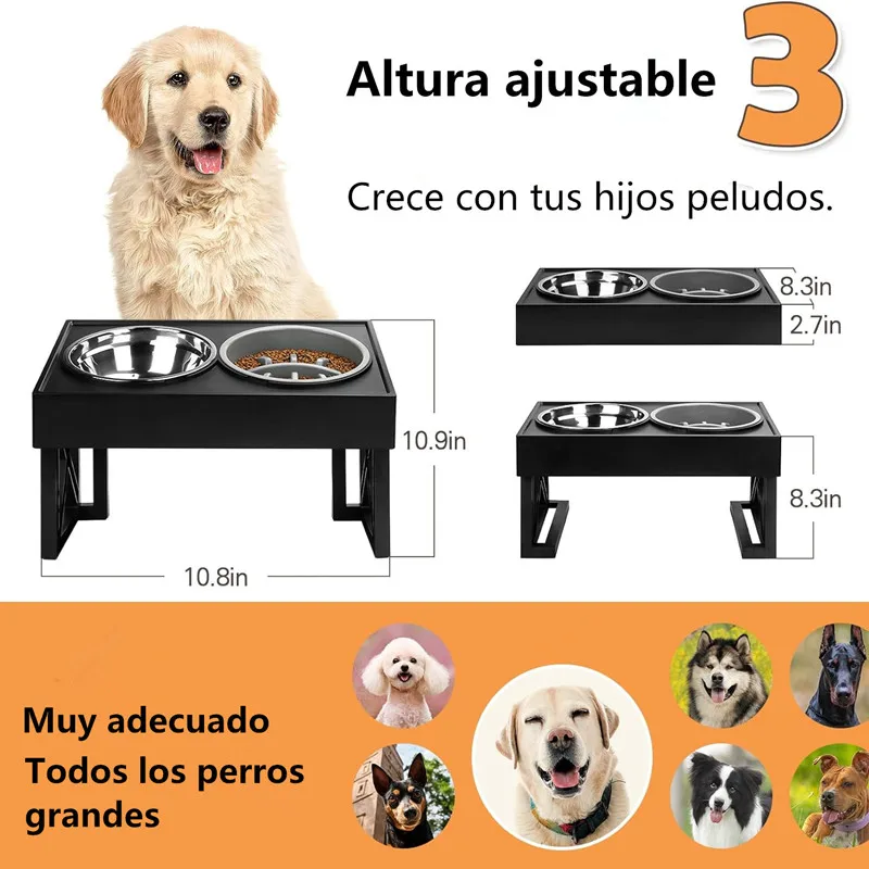 Imagem -02 - Duplo Elevado Pet Bowls para Médio Grande Cão Altura Ajustável Slow Feeding Bowl Comida Elevada Mesa de Alimentadores de Água