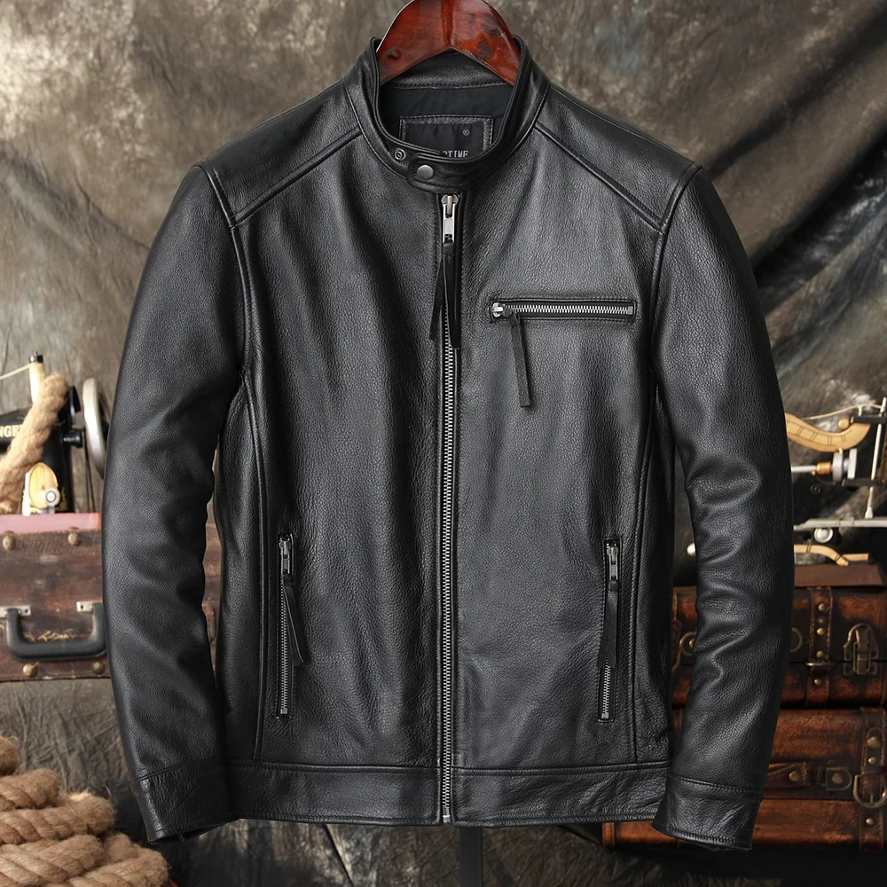 Natural Leather Jacket For Men Motorcycle Clothing Man Coat Slim Fit Genuine Leather Mens Jacket Top Layer Cowhide Jacket Male