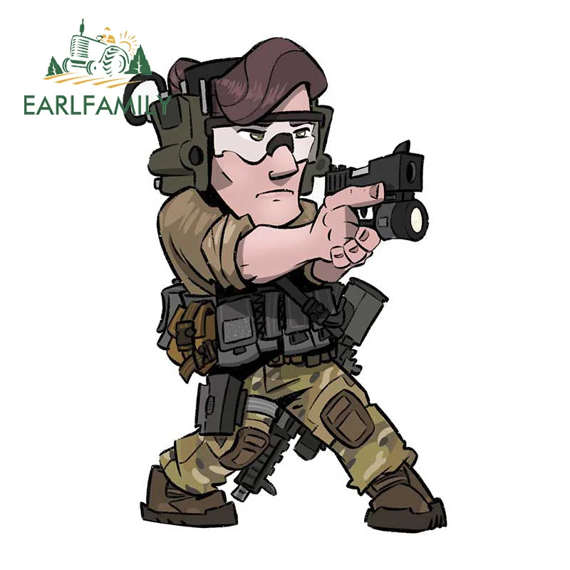 EARLFAMILY 13cm x 8.1cm Army Special Forces Militants Car Sticker Cartoon Big Head Decal Window Trunk Laptop Gifts Stickers