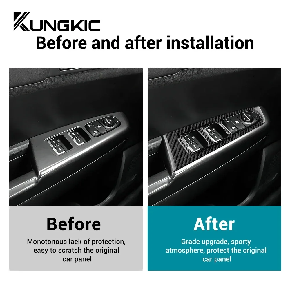 LHD Car Front Rear Door Window Llift Panel For KIA Sportage 2017 2018 2019 2020 2021 Real Soft Carbon Fiber Sticker Trim
