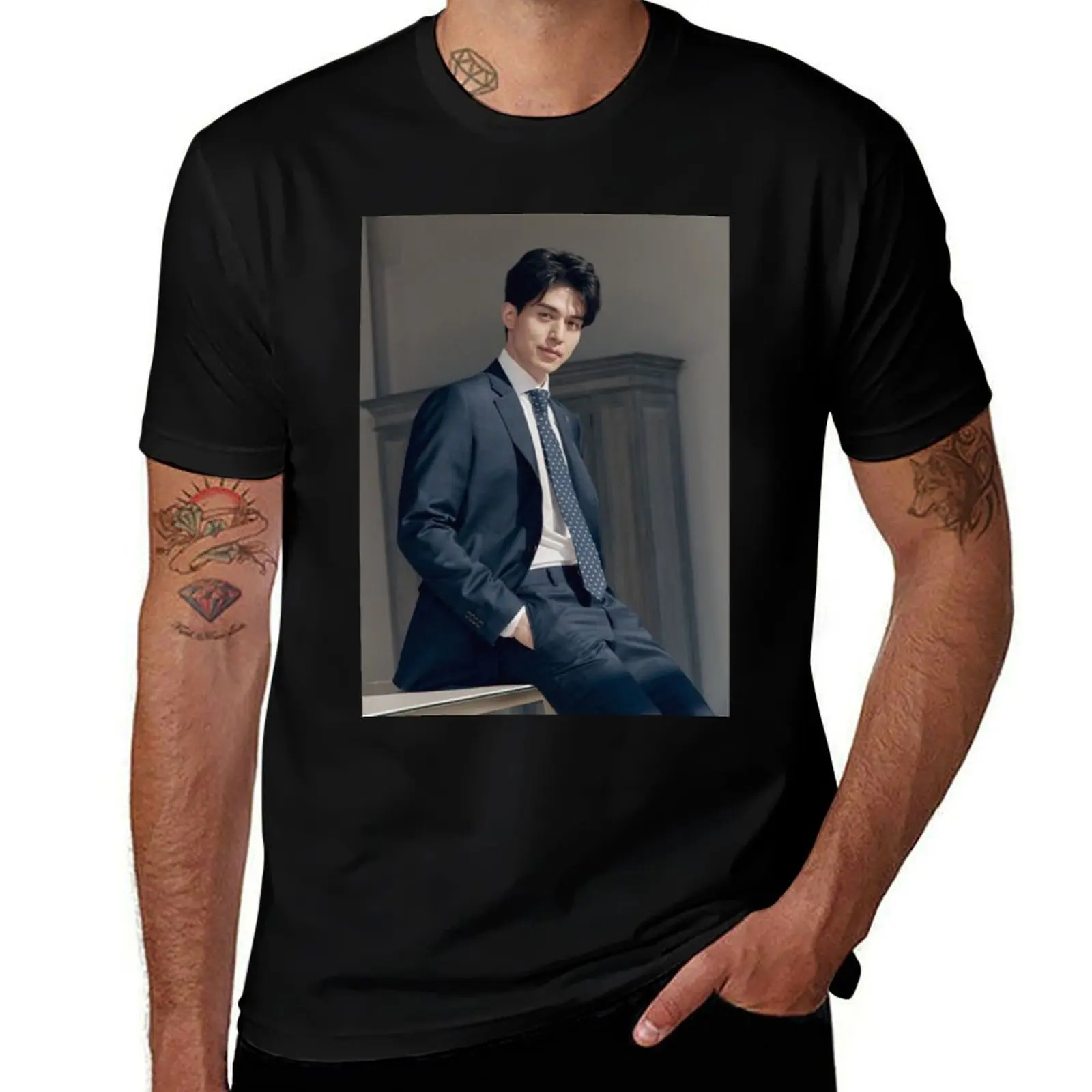 Lee Dong-wook T-Shirt cotton graphic tees animal prinfor boys heavyweights plain black t shirts men