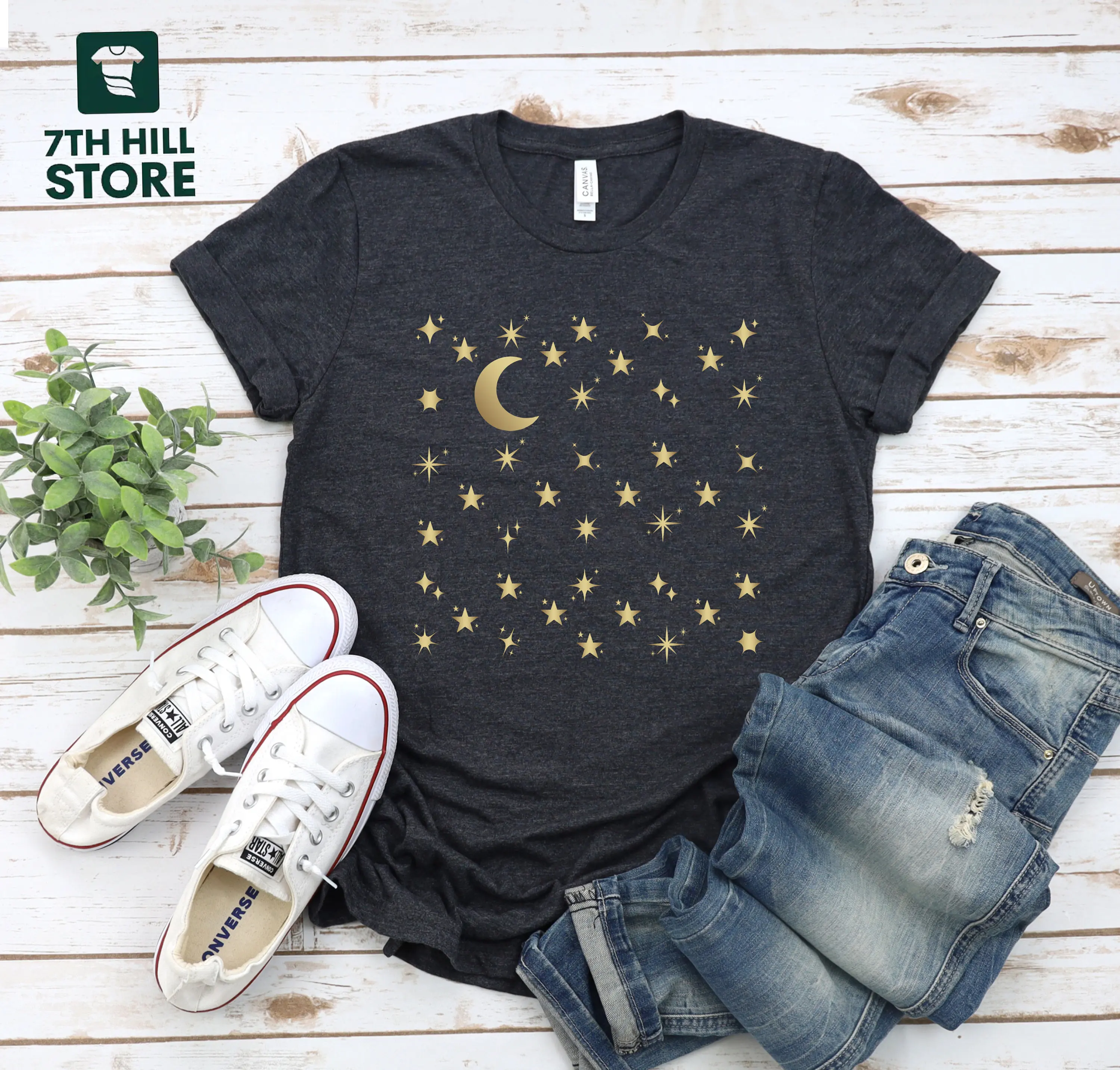 

Moon and Stars ShirT T for Mom MinimalisT Spring Clothing Nature Lover Baby Shower Celestial