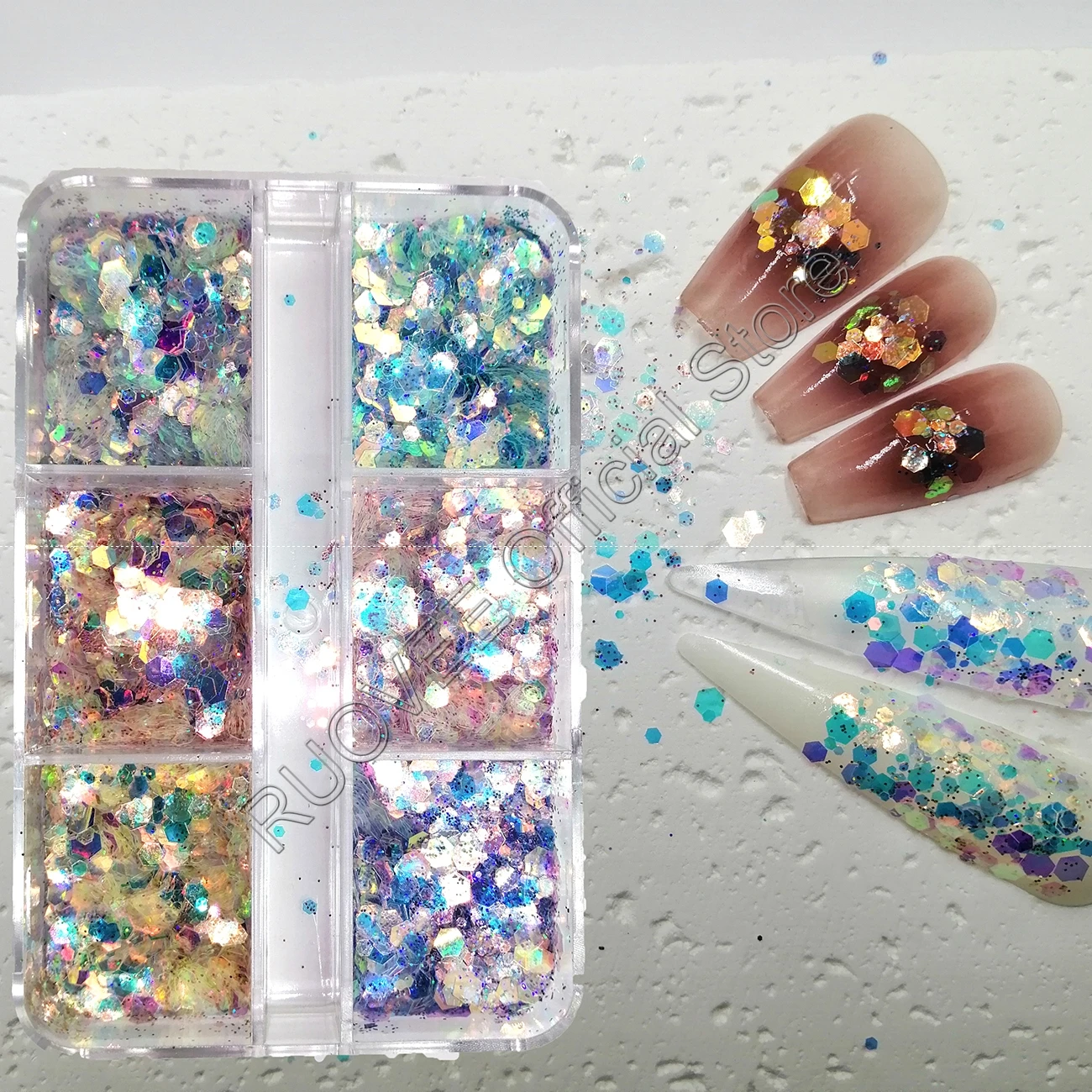 

6Grid Iridescent Color Chunky Glitter Mix Sparkling Luster Hexagon Irregular Shape Nail Art for Craft Deco Makeup Facepaint DIY