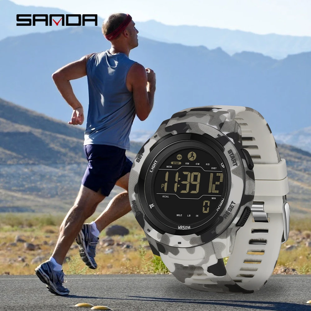 SANDA 2186 Top Practical Men Watch Waterproof Sport Military Watch Sleep Function Watch Step Counting Intelligent Digital Watch