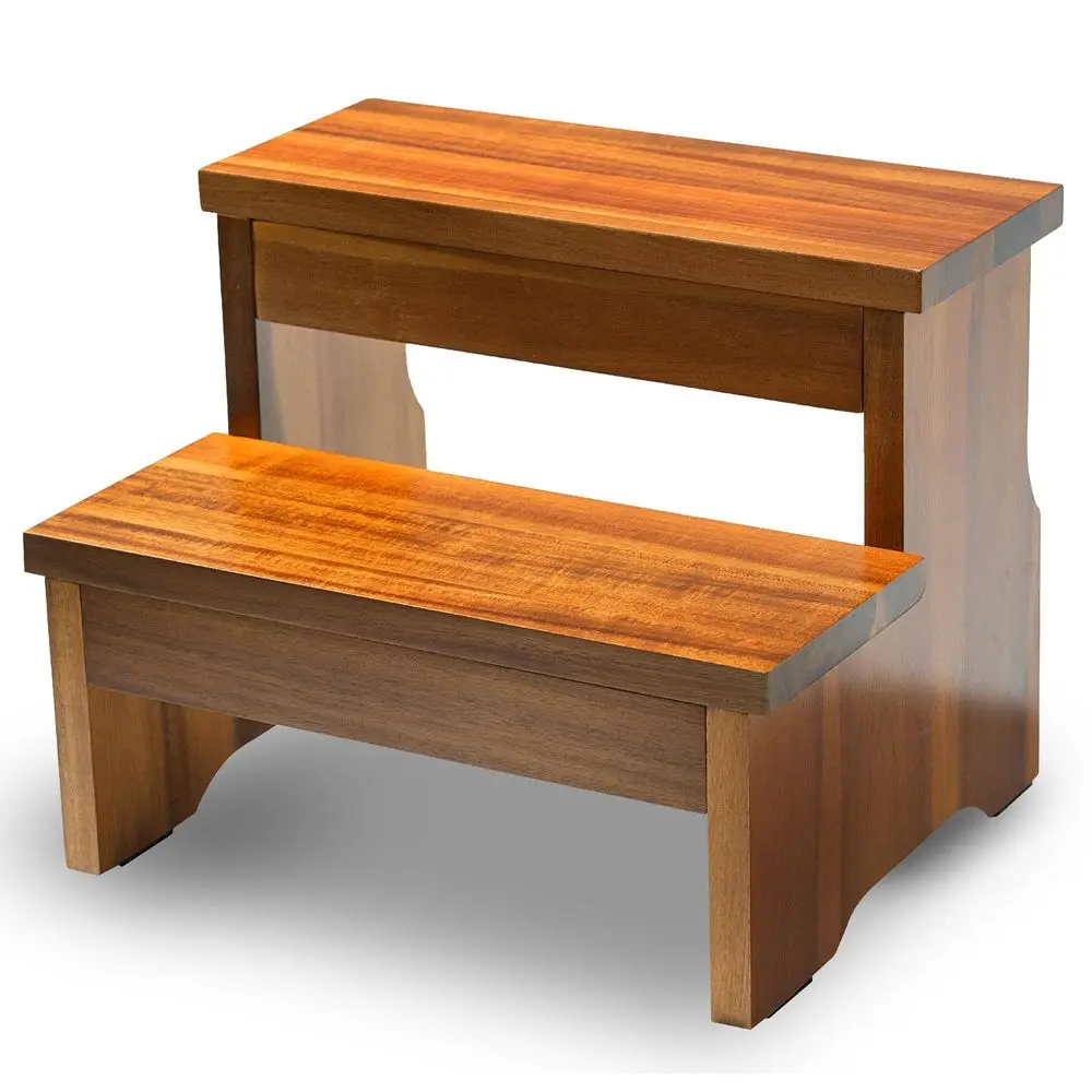 Taburete de madera de dos escalones, escalera de 2 peldaños resistente para adultos y niños, soporta hasta 450 libras para uso en cocina, baño o junto a la cama Acac