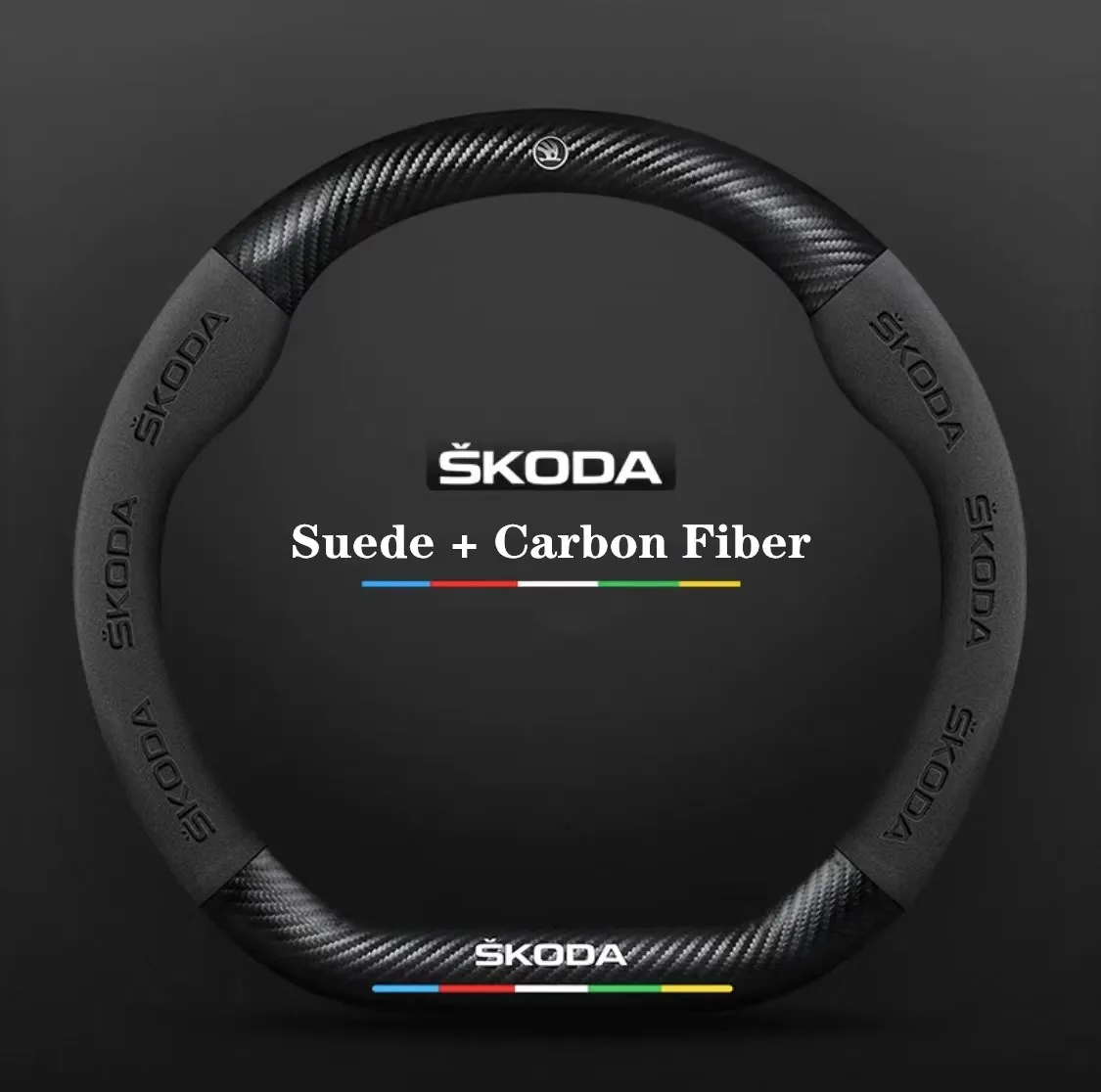 

For Skoda VRS Octavia a5 Kodiaq Karoq Kamiq Scala Superb Yeti Fabia ENYAQ Citigo Car Anti-Slip Carbon Fiber Steering Wheel Cover
