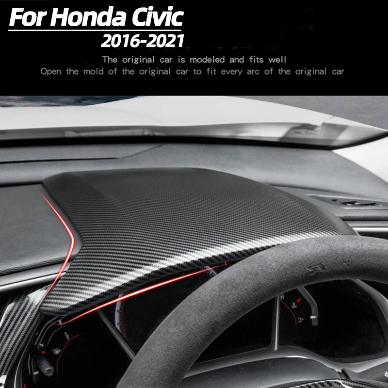 For Honda Civic 10th Gen Carbon Fiber Dashboard Steering Wheel Decoration Cover Center Console Instrument Panel Car Accessories