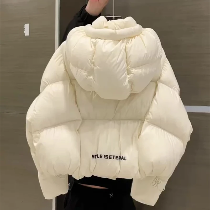 

Women 90% White Duck Down Jacket Hooded Autumn Winter Warm Puffer Coat Casual Loose Thick Parkas Female Outwear