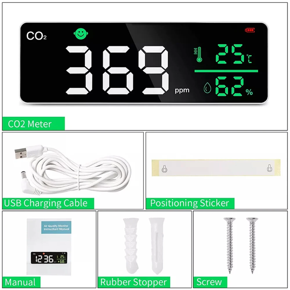 

Wall-mounted Carbon Dioxide Quality Detector High Sensitivity Indoor Air Temperature Humidity Monitor Household CO2 Gas Detector