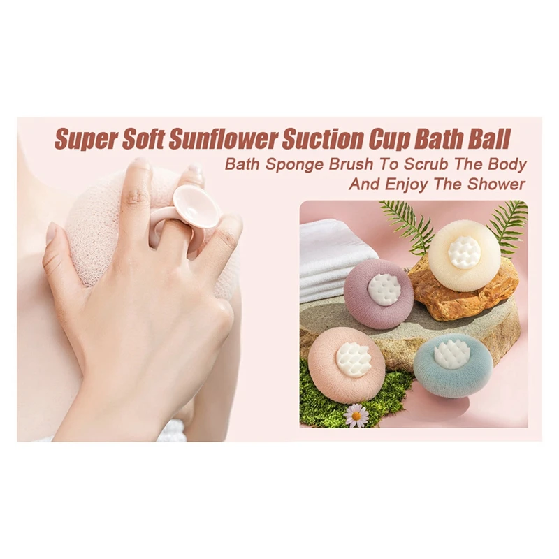 2-In-1 Sunflower Bath Ball,Super Soft Sunflower Suction Cup Bath Ball,Exfoliating Shower Sponge Cleaning Ball Easy To Use