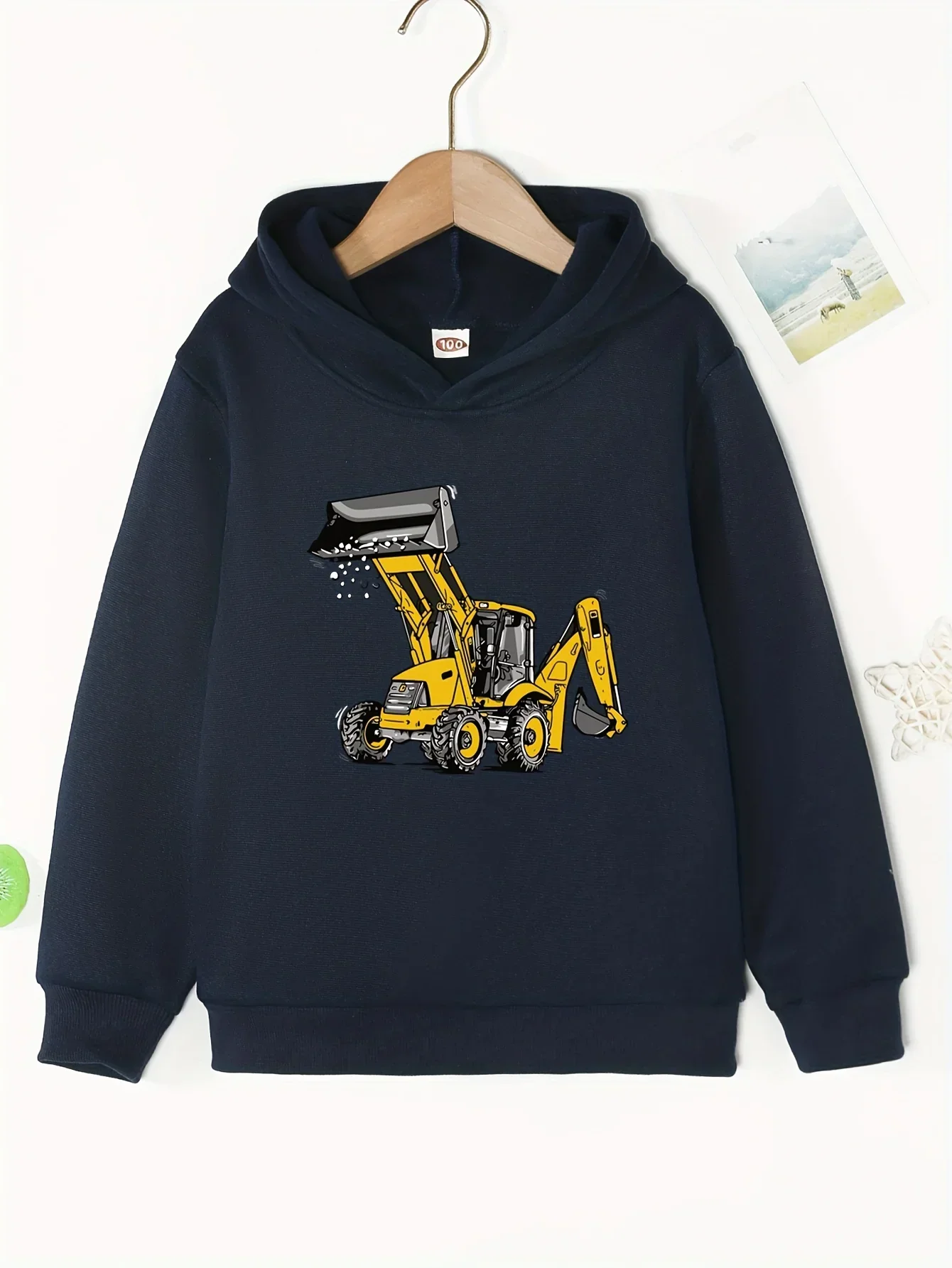 Print Gift Tractor Yellow Children Casual Pullover Long Slept Sporty Sweatshirt   Cartoon Space Autumn Winter Boys Outdoor