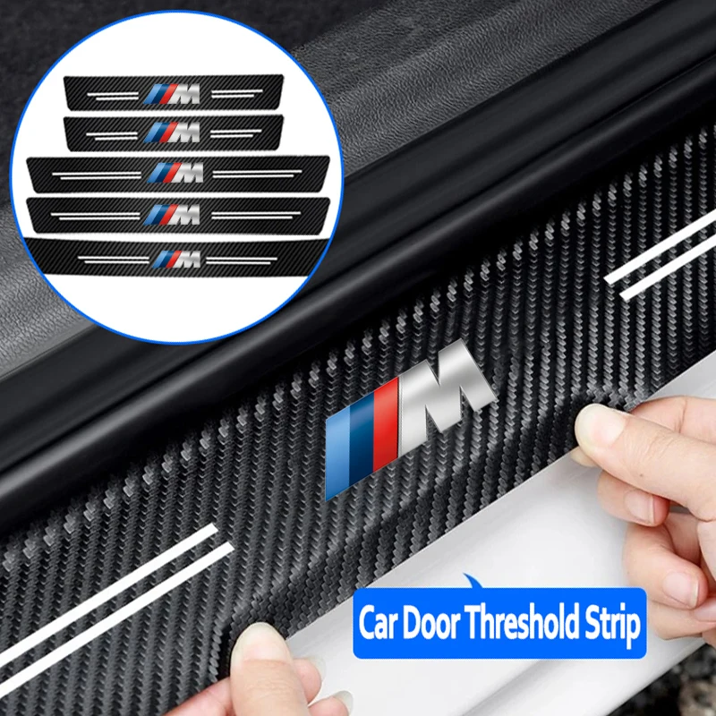 Car Logo Door Carbon Fiber Sill Protector Stickers For BMW M 50th Performance F30 F40 F10 E90 F20 E46 E60 E70 E39 E36 E87 X7 E92