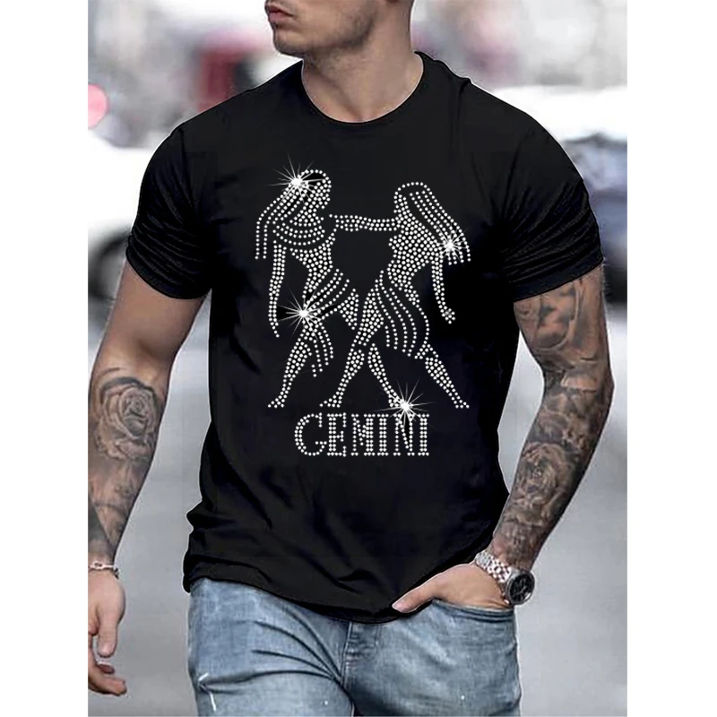 Summer Men's Clothing Oversized Tee y2k Dance Rhinestone Designer Short Sleeve Tops Casual Unisex Tirp Streetwear T-Shirts New