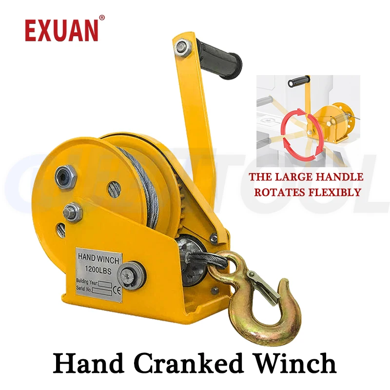 Hand Cranked Winch Self Locking Lifting Carry Windlass Manual Traction Hoist 1200 Pound Small Capstan Construction Carry Tools