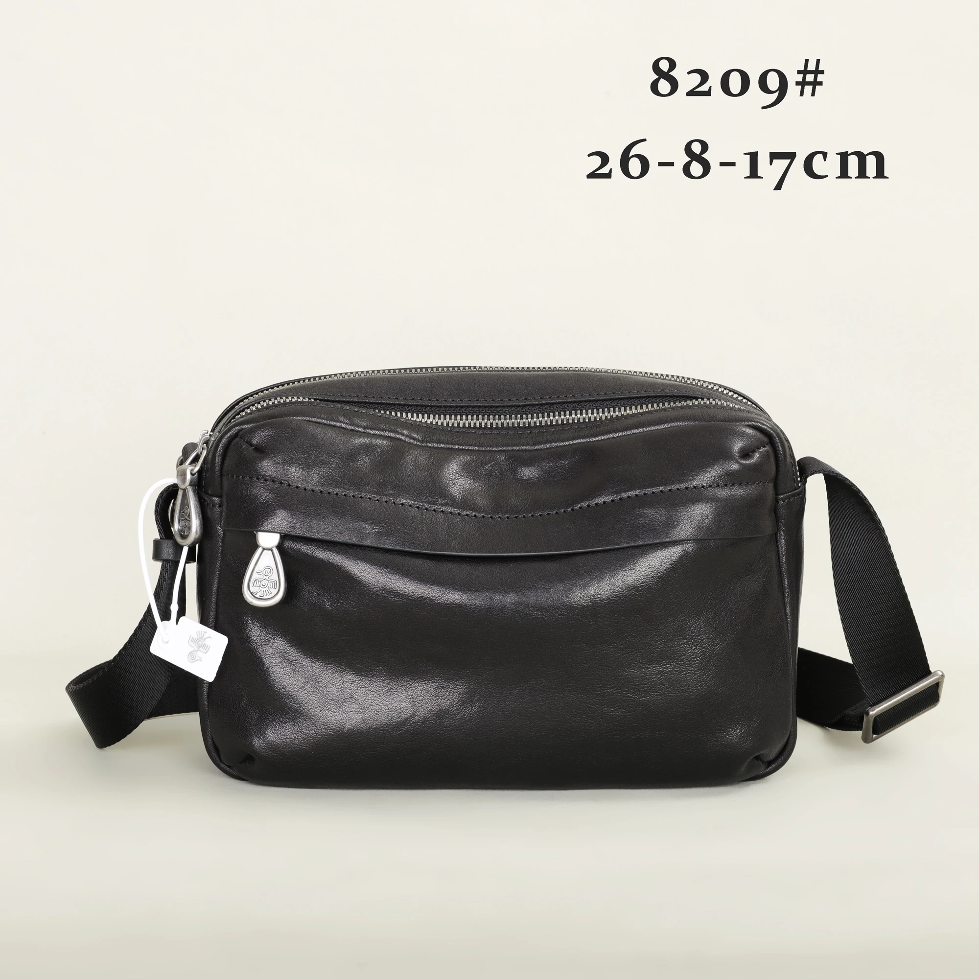 Orabird Men\'s Crossbody Handbag Top Double Zipper Luxury Vegetable Tanned Cow Leather Wide Shoulder Strap Durable Handbag