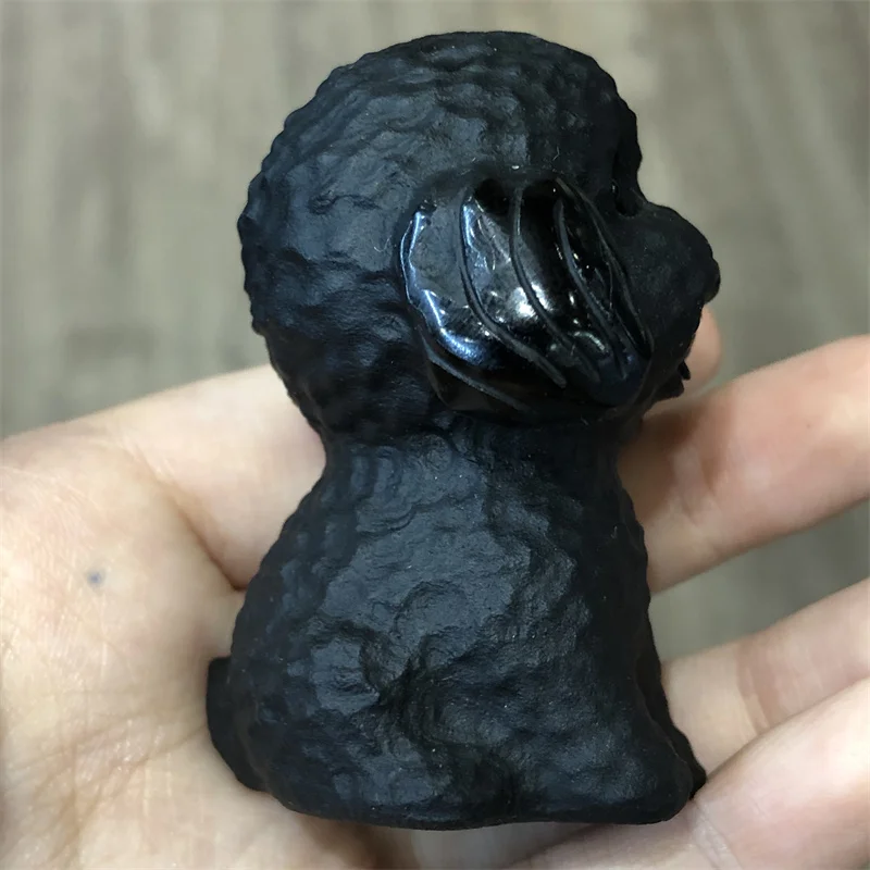 6cm Natural Obsidian Teddy Dog Hand Carved Crystal Polished Quartz Healing Stones Gemstones For Home DIY Decorations