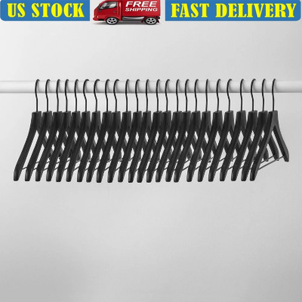 

24 Pack Non-Slip Wooden Suit Hangers Durable Wood Steel Construction Textured Sides Coats Shirts Dresses Organized Closet