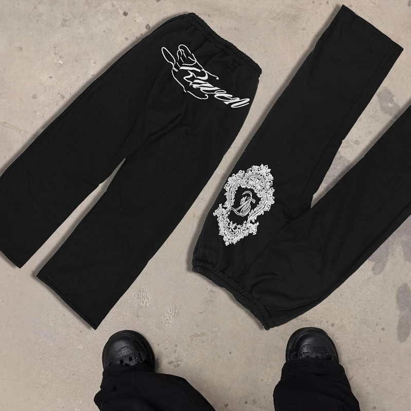 

Autumn American Retro Style Elastic Waist Hip Hop Pants Alphabet Print College Fashion Trousers for Casual Wear