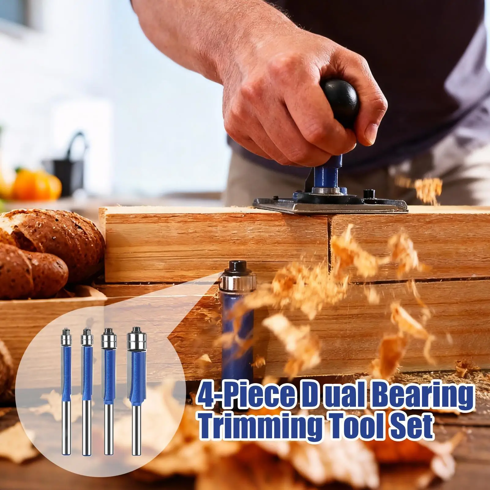 Router Flush Trim Bit 4 Piece Accurate Tool Trimming Trim Router Bits For Laminate Woodworking Plywood Surfacing Door