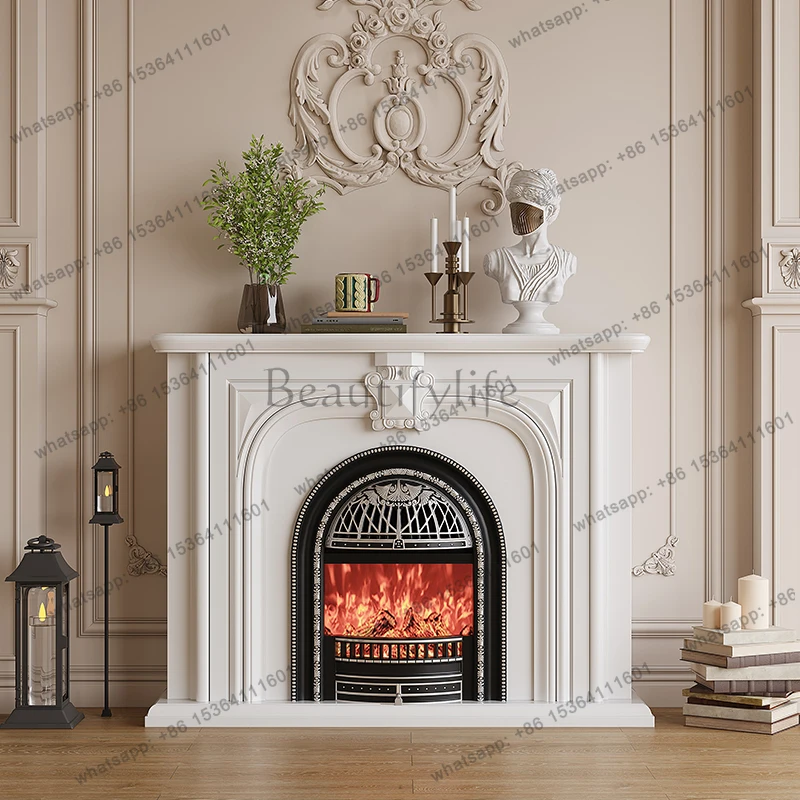 French Cream Wind Solid Wood Heating Flame European Birdcage Core Fireplace Decorative Cabinet