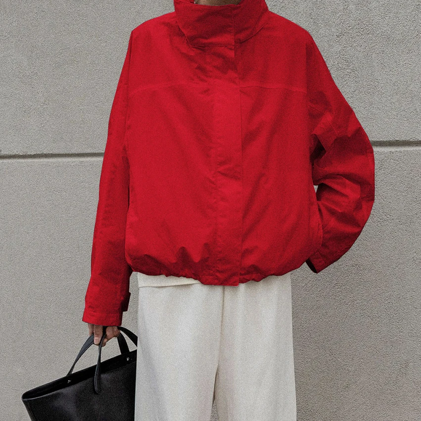 

Linad Street Chic Red Turtleneck Zipper Jackets Autumn Casual Long Sleeve Outerwear Fashion Coats For Woman Tops Female 2025