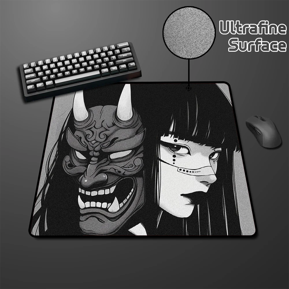 

45x40CM Premium Mouse Pad Oni Mask Girl Speed Mouse Mat Gamer Professional E-Sports Mousepad Ultrafine Surface Keyboard Mat