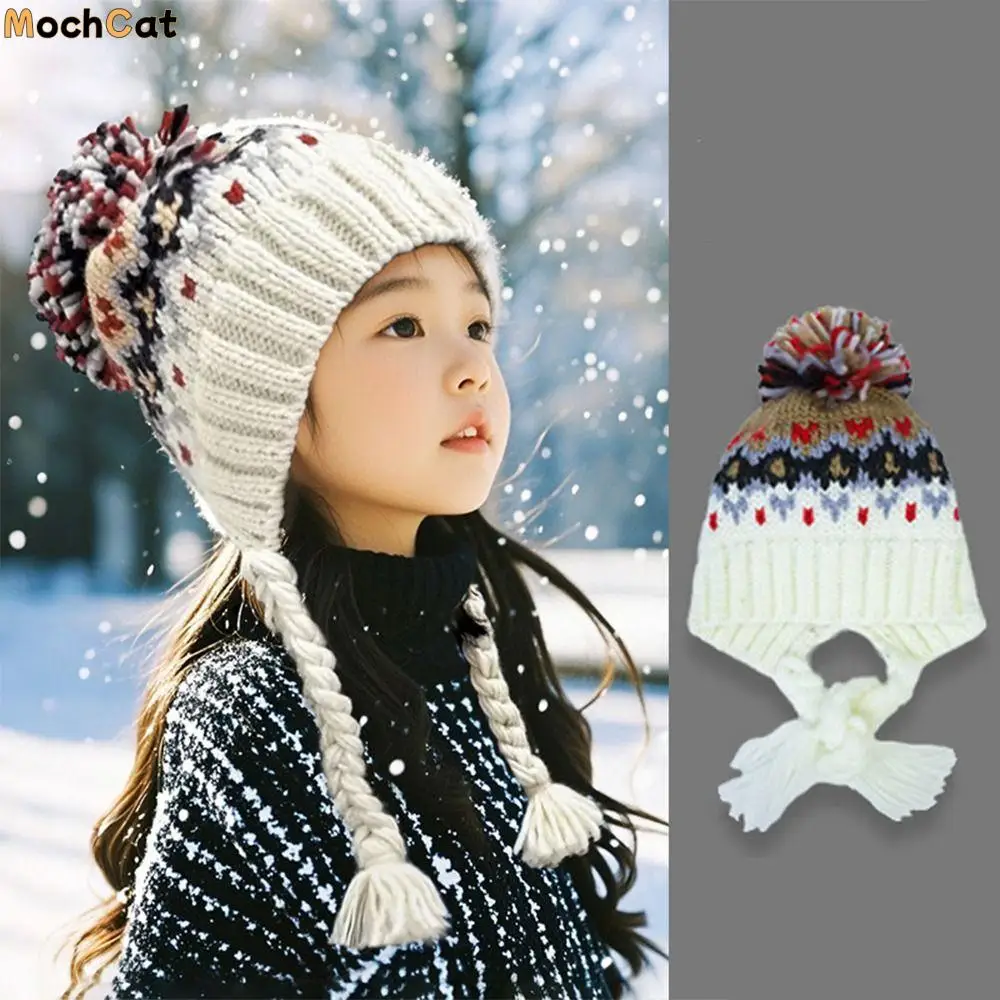 

Cute Autumn Winter Children Knitted Hat Windproof All-match Boys Girls Beanie Cap Outdoor Thick Ear Protection Hats Gifts