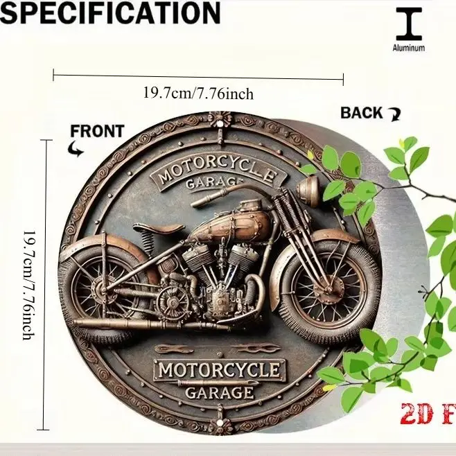 1pc Vintage Industrial Motorcycle Garage Round Aluminum Sign
