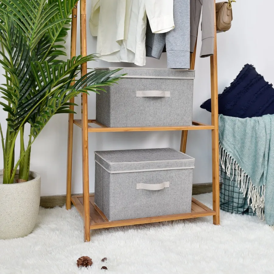 

Foldable Fabric Storage Bins with Lids, Gray Closet Organizers for Bedrooms and Living Rooms, Space-Saving Stackable Design, 2-