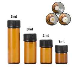 5PCS 1/2/3/5ml Amber Glass Bottle with Orifice Reducer and Screw Cap for Portable Essential Oil Perfume Liquid DIY Sample Vials