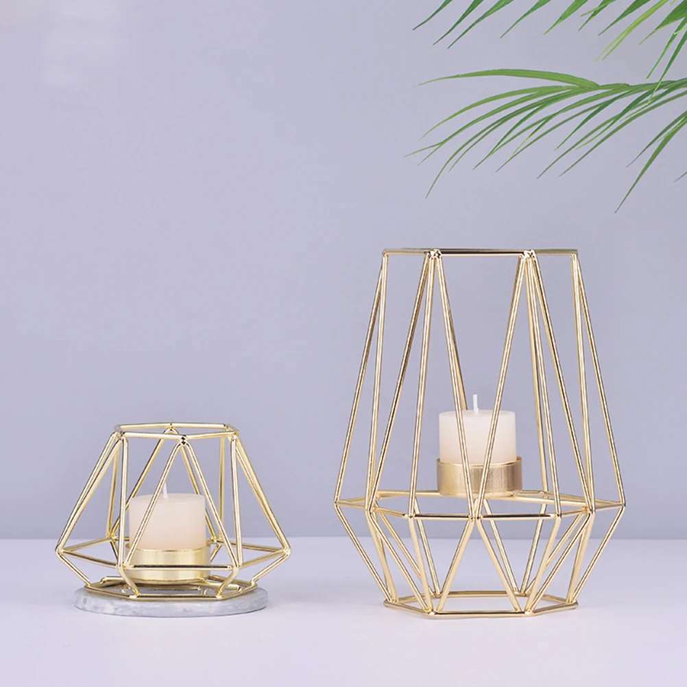 

Lantern Decor Holder Holders Gold Vintage Dining Room Table Retro Metal Candlestick Simple