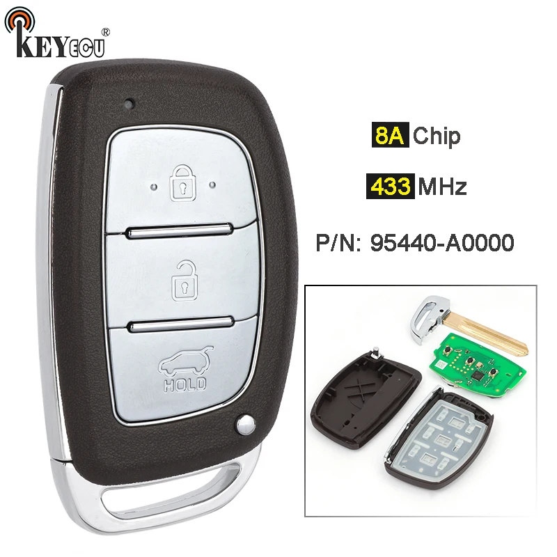 

KEYECU 433MHz 8A Chip P/N: 95440-A0000 3 Buttons Smart Keyless Remote Car Key for Hyundai Creta 2016-2017