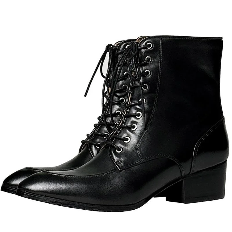 

High Heel Boots Men Business Work Daily Casual Chelsea Ankle Boots 5cm Height Increasing Genuine Lehather Pointed Toe Zip Boots