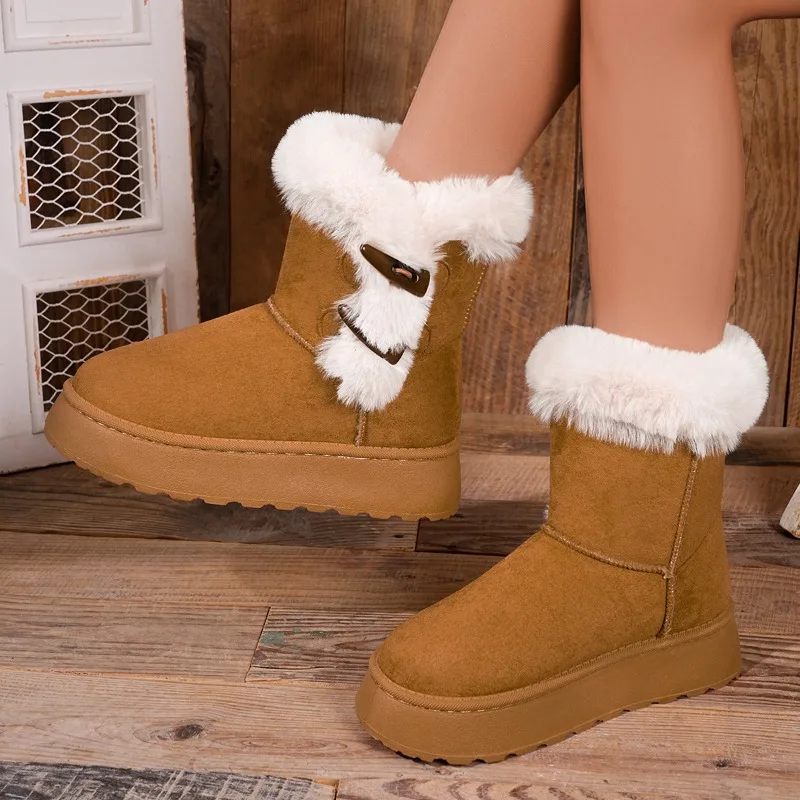 Women's Winter One-piece Warm Snow Boots with Fashionable Padding, Anti-slip Thick Sole and Short Boot Style