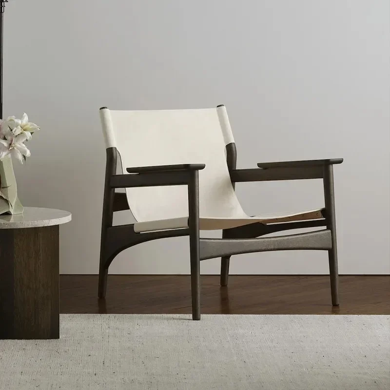 Single solid wood leisure sofa chair living room backrest balcony modern simple small