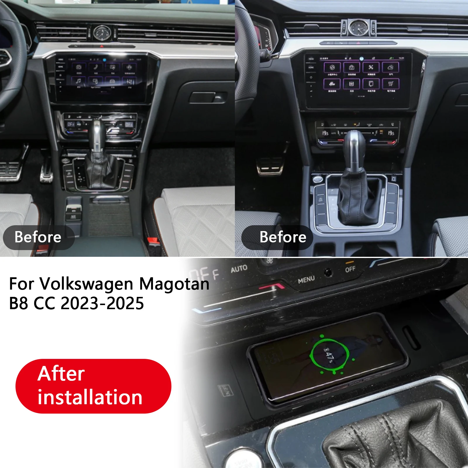 2DIN The Latest For Volkswagen Magotan B8 CC 2023 2024 2025 Car center console phone fast wireless charger plate charging holder