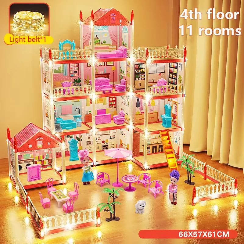 Música das crianças casa de boneca montagem villa casa 3d diy sonho princesa castelo villa montagem casa boneca conjunto brinquedo menina família brinquedo
