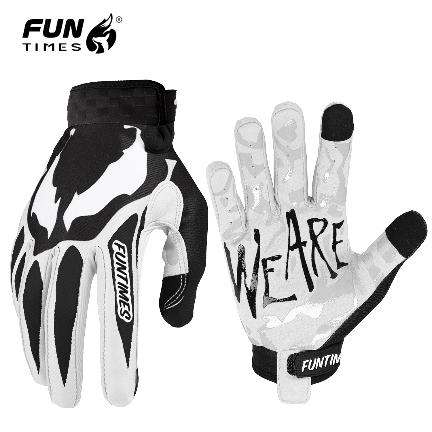 FUNTIMES New 2-Color Outdoor Cycling Full Finger Gloves for Men, Fashion White/Green, Fitted Finger Gloves