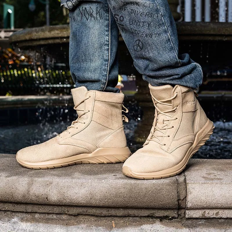 

Soulsfeng High Top Black Desert Boots Non-Slip Lightweight Combat Boots with Zipper Leather Hiking Shoes for Men Plus Siz 48.5