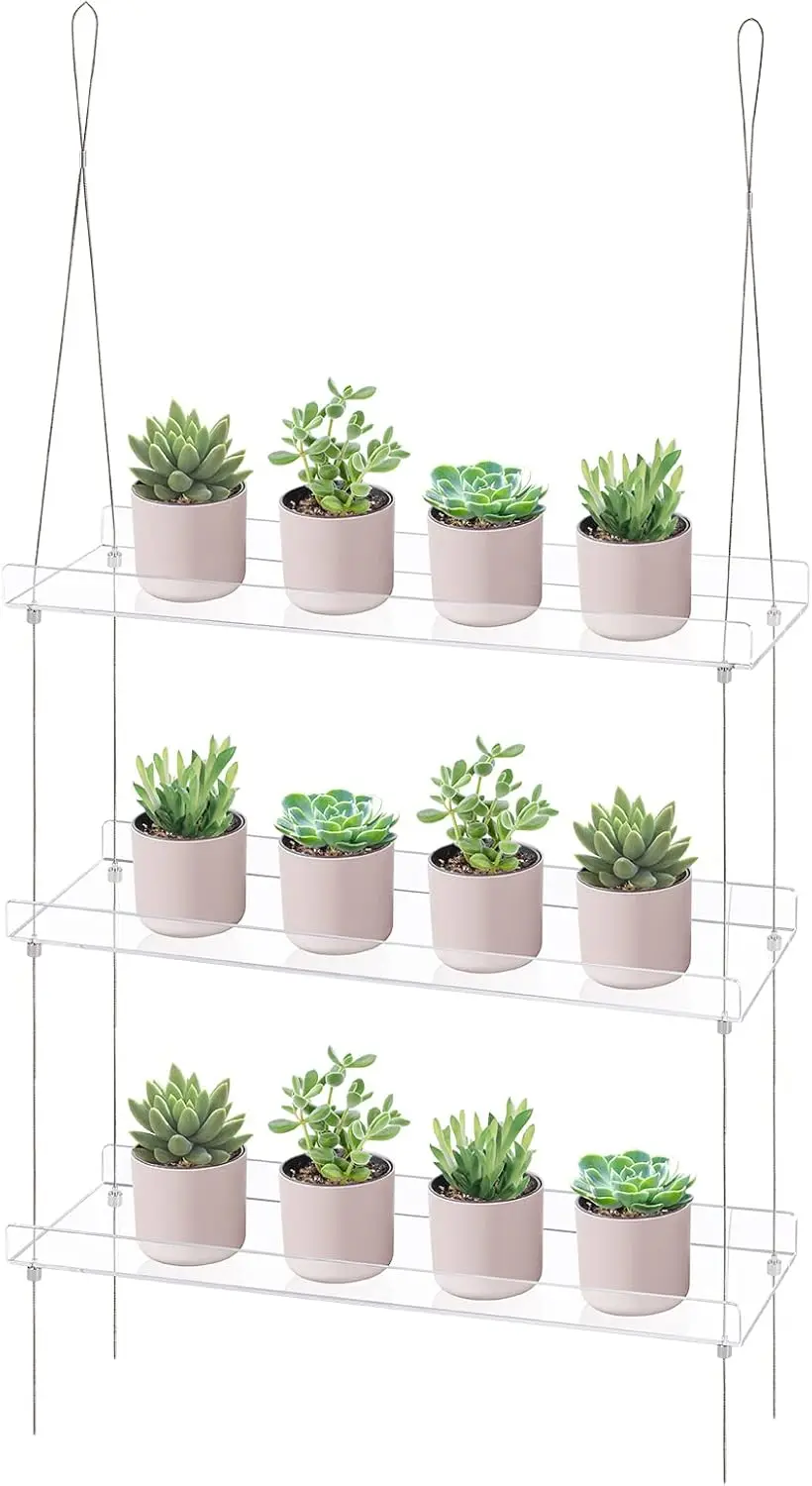 

3-Tier Acrylic Window Plant Shelves, Hanging Indoor Wall Display for Flowers & Plants