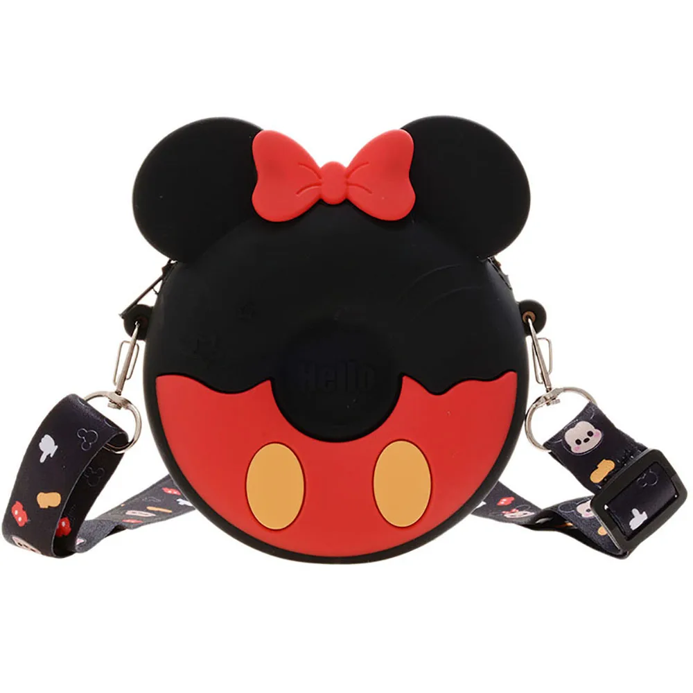 Disney-monedero de Mickey y Minnie para niños, cartera pequeña de dibujos animados, Mini bolso cruzado de hombro redondo, bolsillo de almacenamiento